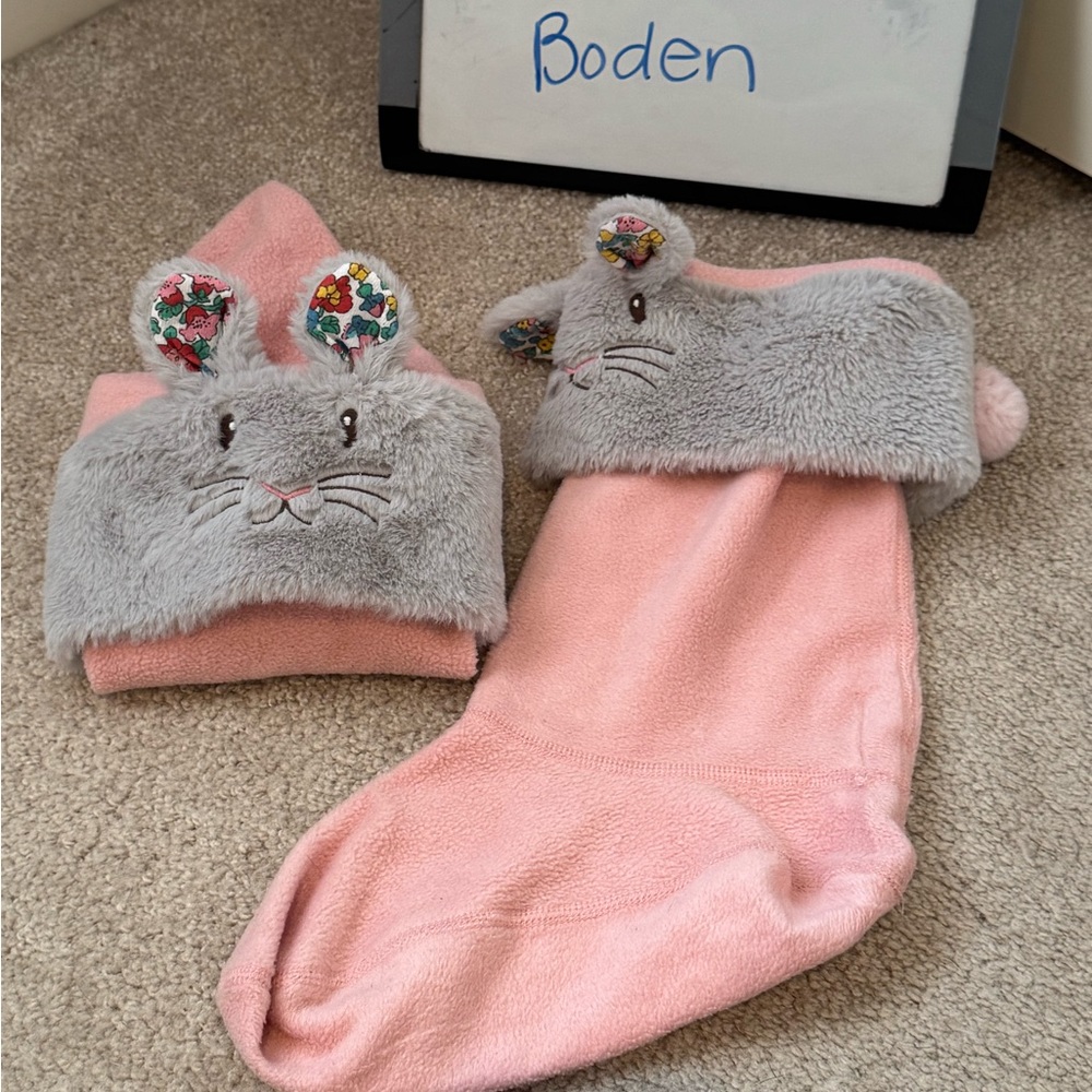 Sz L Mini Boden Bunny Fleece Boot Liners